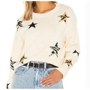 Rails Perci Neutral Animal Star Cotton Blend Crew Neck Sweater Cream Women's XS